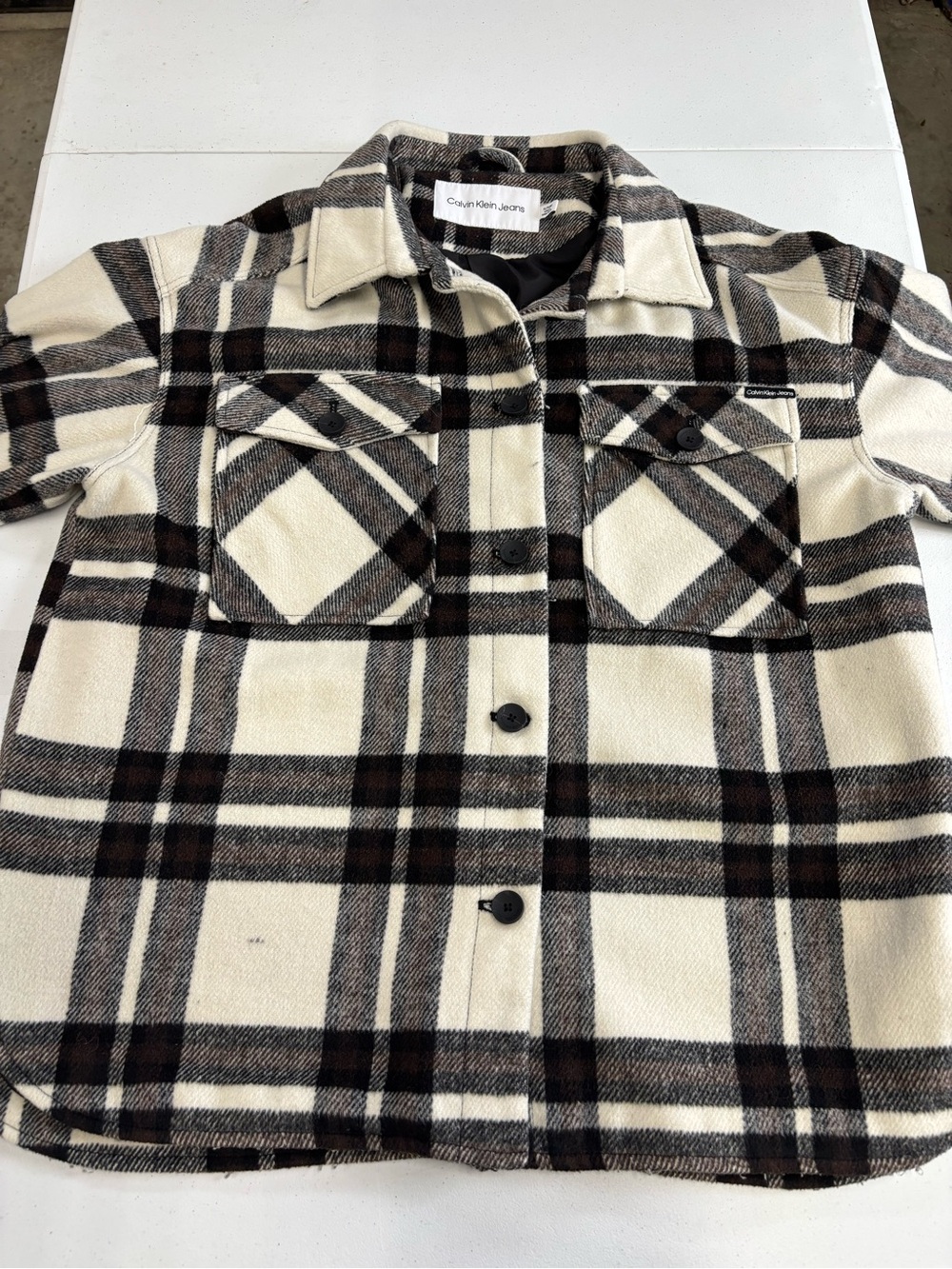 Calvin Klein Jeans Cream & Brown Plaid Button-Front Kids Shirt